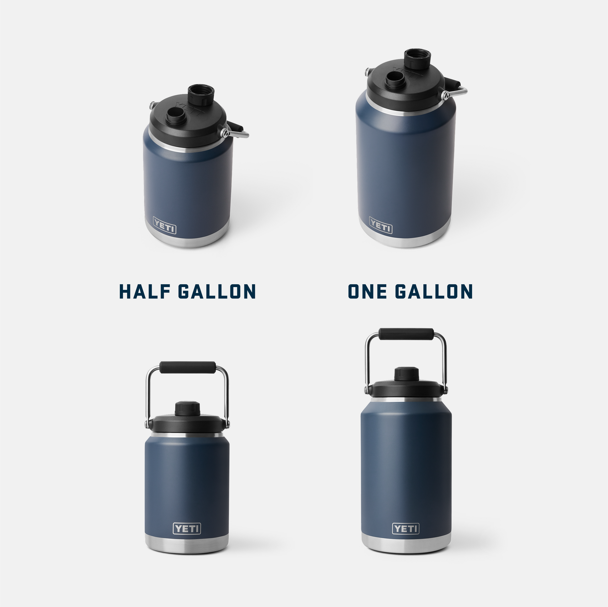 YETI water bottles in different sizes on a white background
