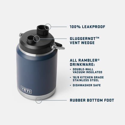 YETI Rambler drinkware with features highlighted on a white background