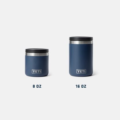 Two YETI tumblers, one 8 oz and one 16 oz, on a white background.