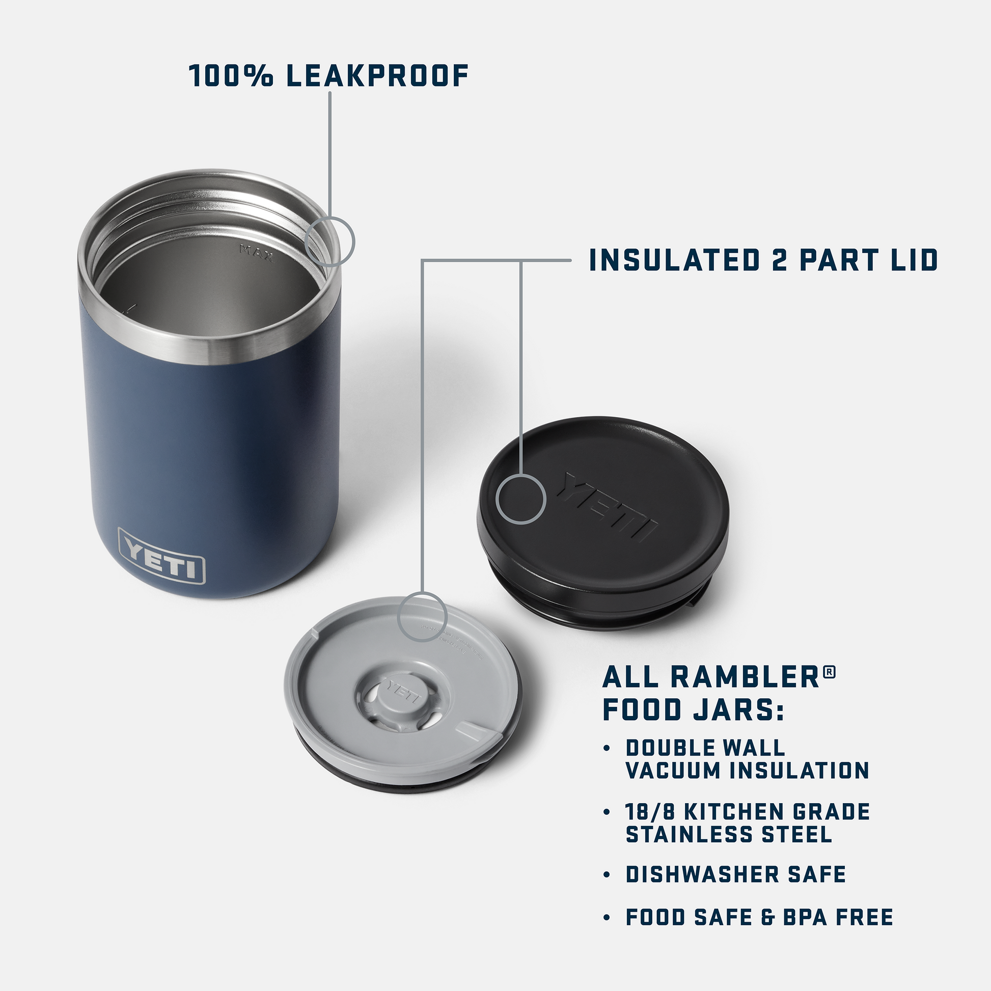 YETI Rambler food jar with insulated 2-part lid on a white background