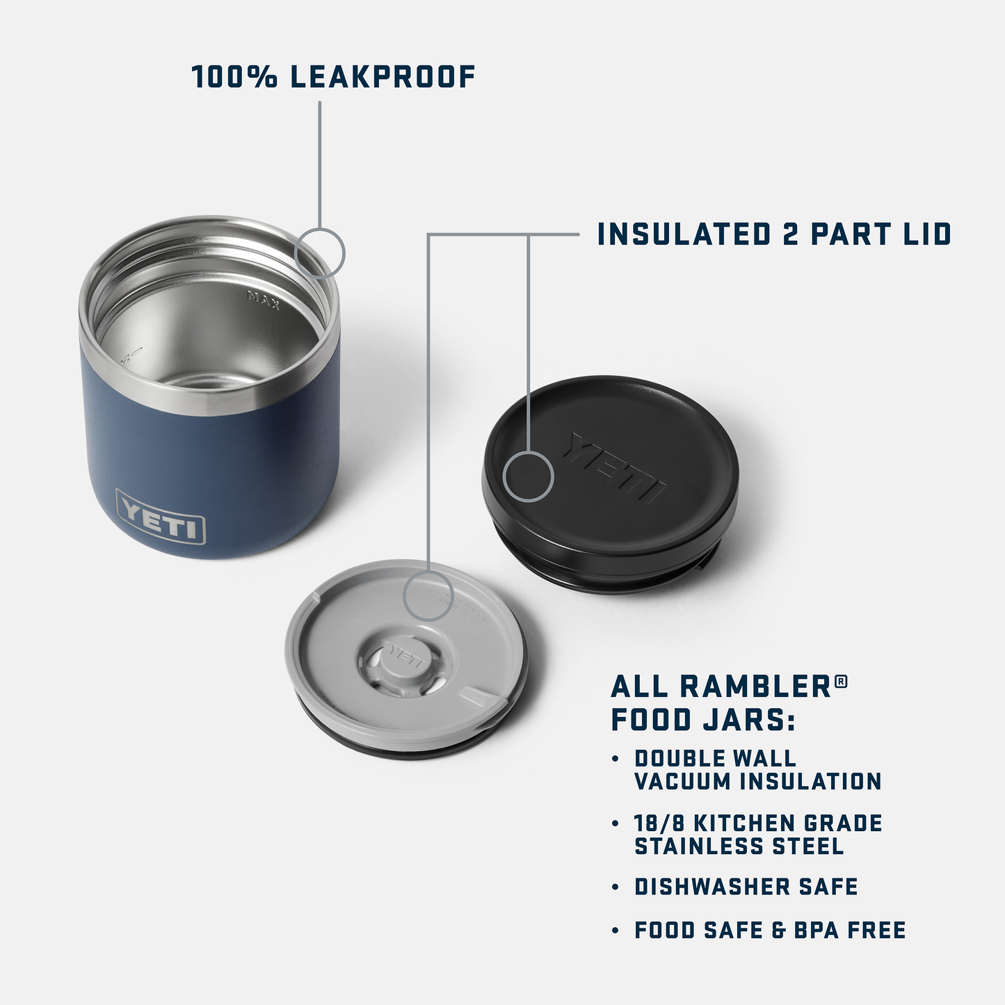 YETI Rambler food jar with insulated 2-part lid on a white background