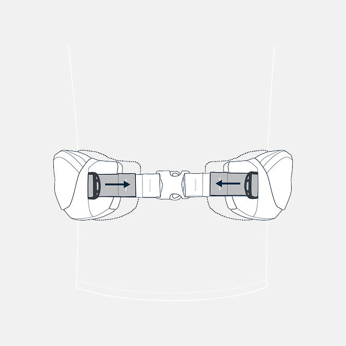 Diagram of a waistband with two rectangular components and arrows indicating movement.