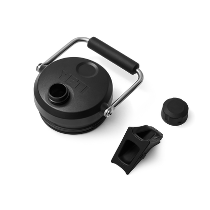 Black YETI lid with handle and additional components on a white background